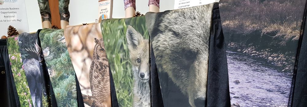 A photo of leggings with wildlife images.