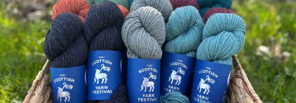 A basket of skeins of wool