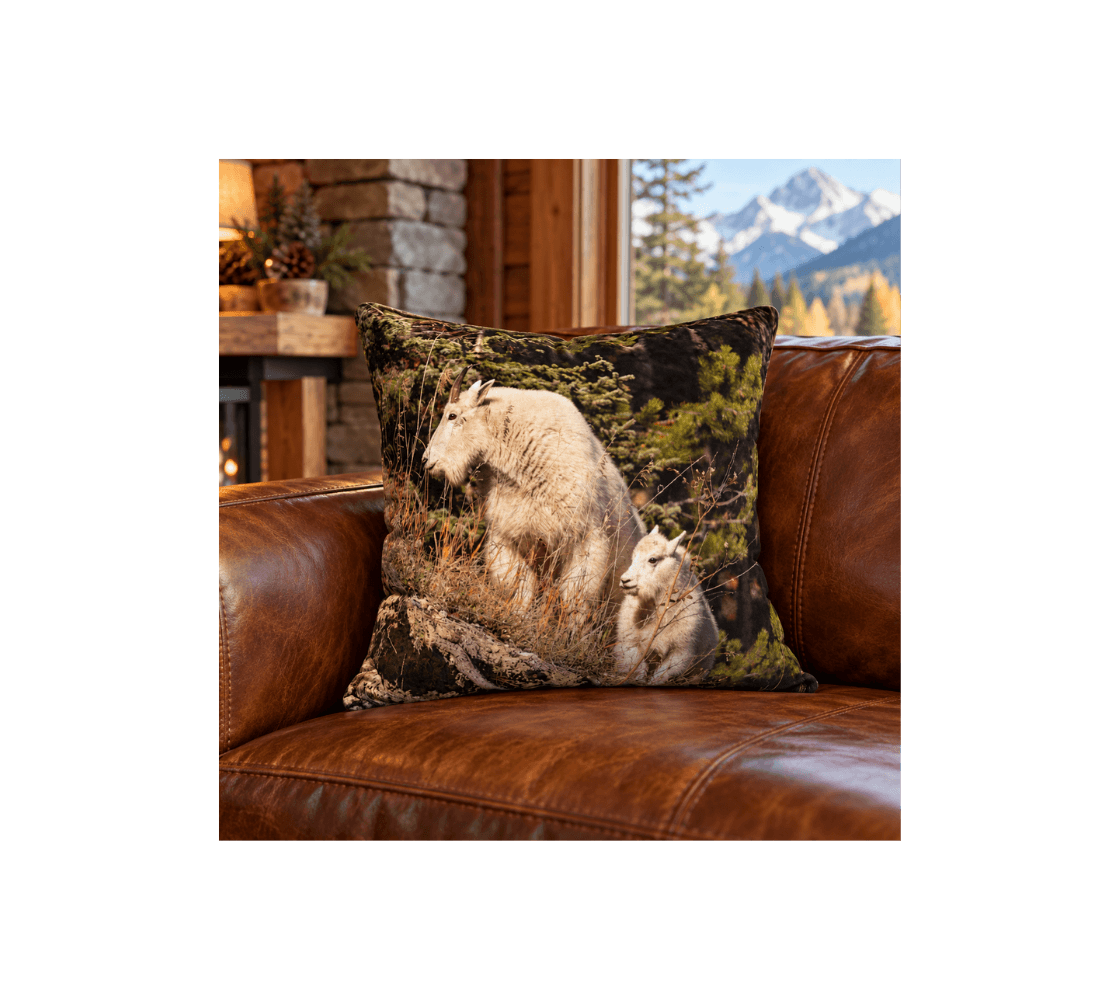 Mountain Goat Throw Pillow Cover - Cabin Interior Decorating