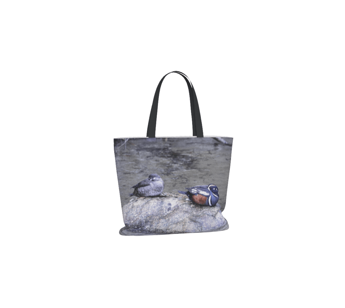 A male and female harlequin large reusable tote bag from our real wildlife photography.