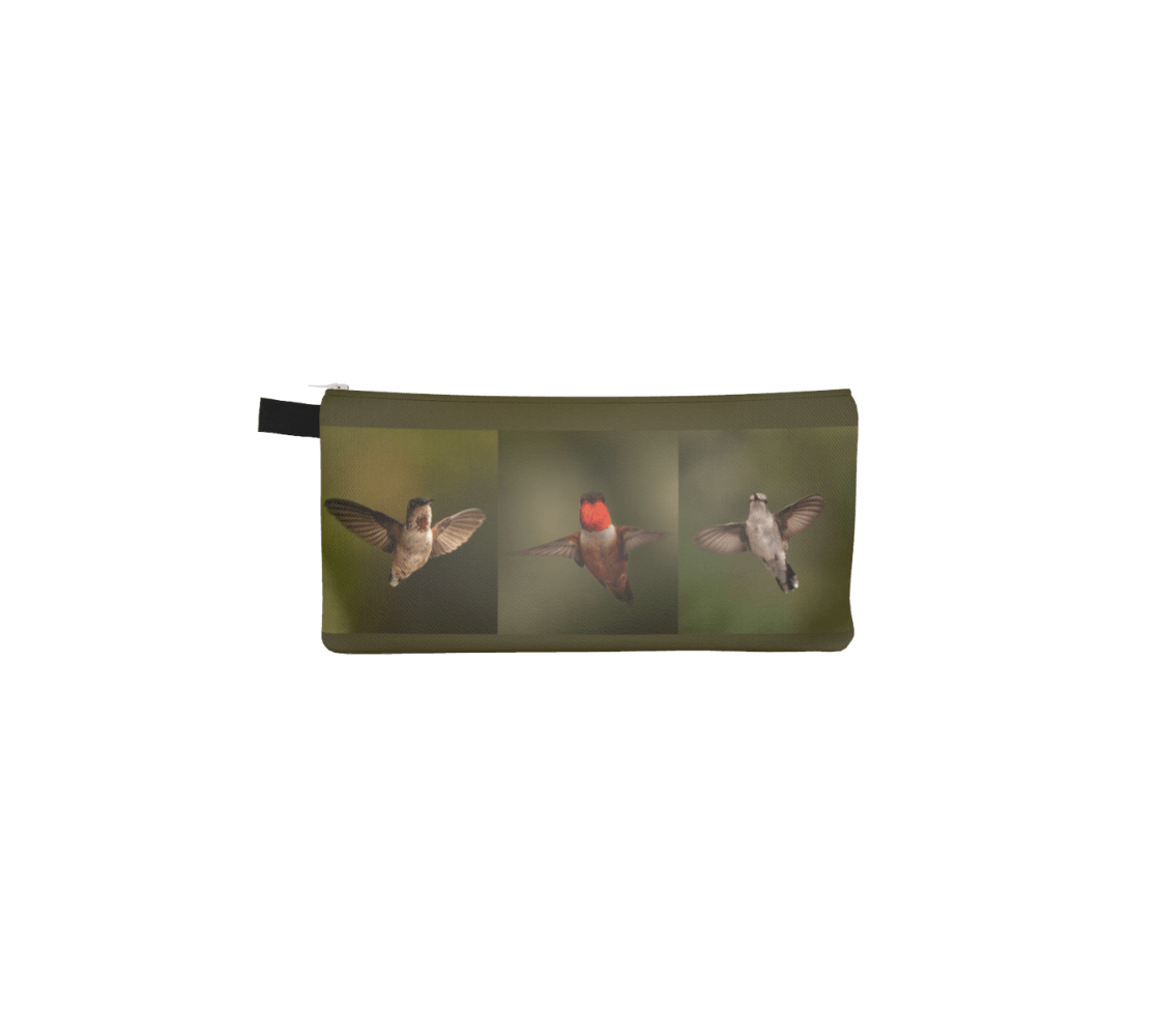 A hummingbird zippered pouch from our real wildlife photography.