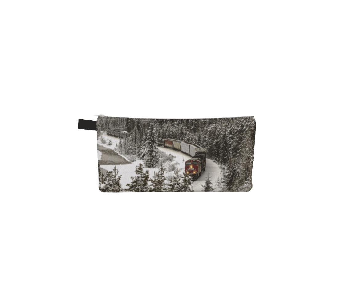 A zippered pouch with a train in the Canadian Rockie from our real nature photography.