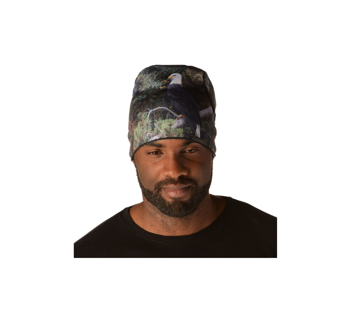This Canadian-made lightweight beanie features a wildlife photographed image of  a bald eagle. The soft bamboo lining is a moisture wicking fabric so you don’t sweat or itch in them. Comes in youth & adult sizes. 