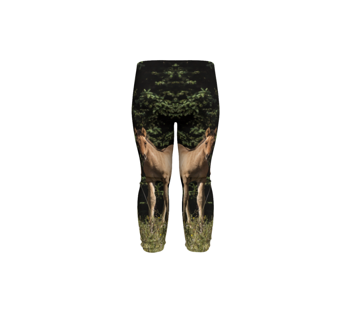 A back view of a pair of wild horse colts baby leggings from our real wildlife photography.