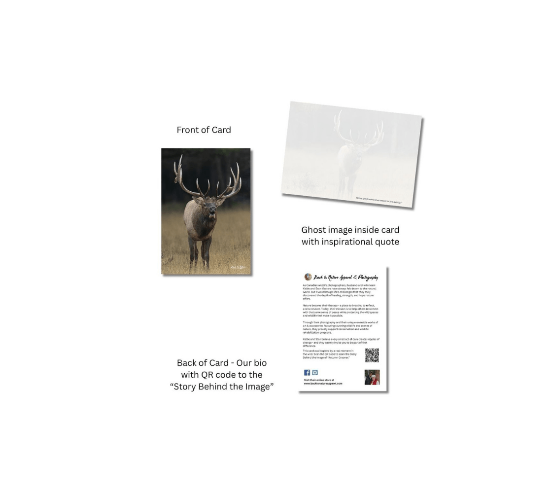 Bull elk on the front with ghost image of a elk on the inside from our real wildlife photography.