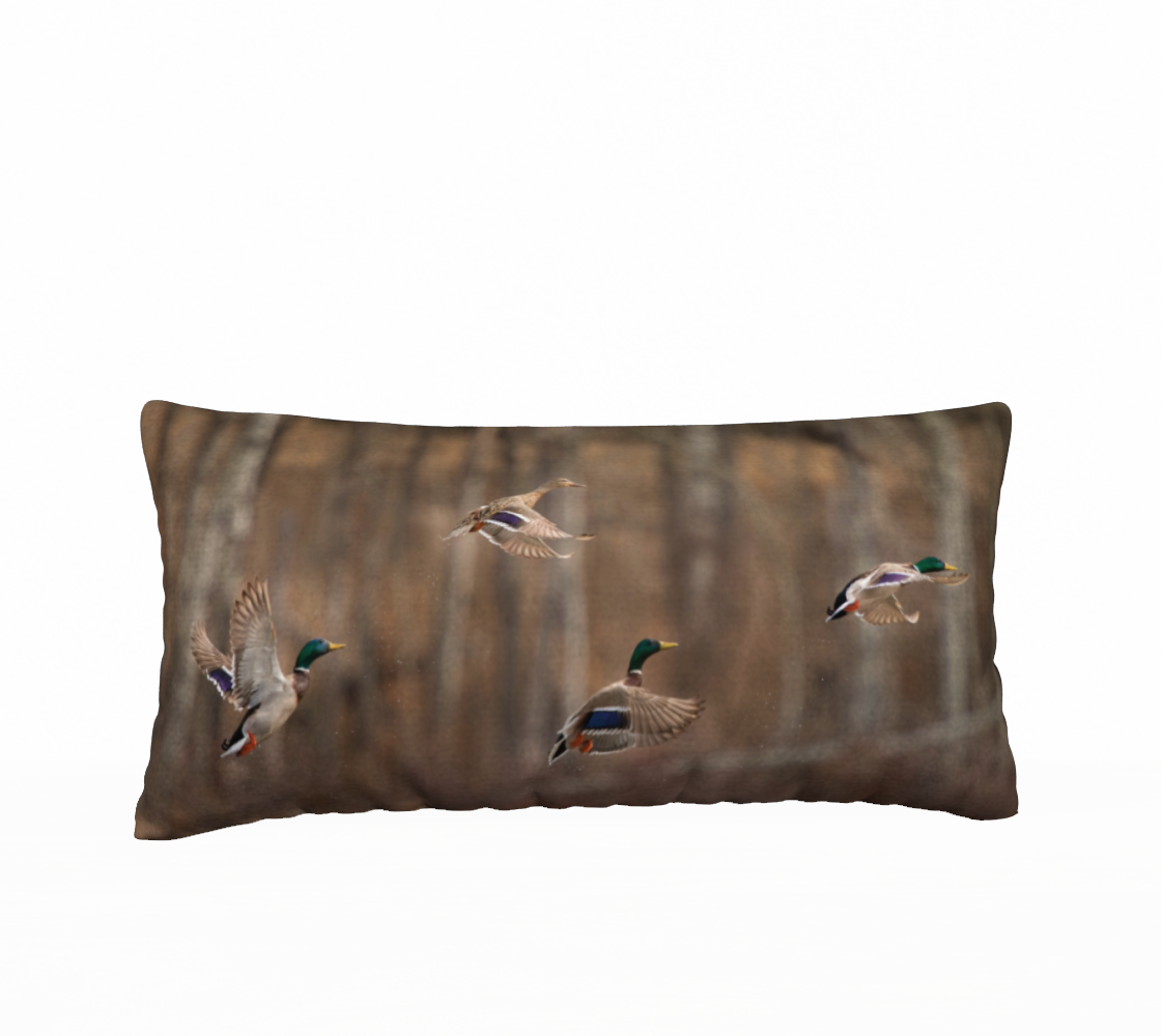 "Taking Flight" 12" x 24" Long Cushion Cover Mallard Ducks