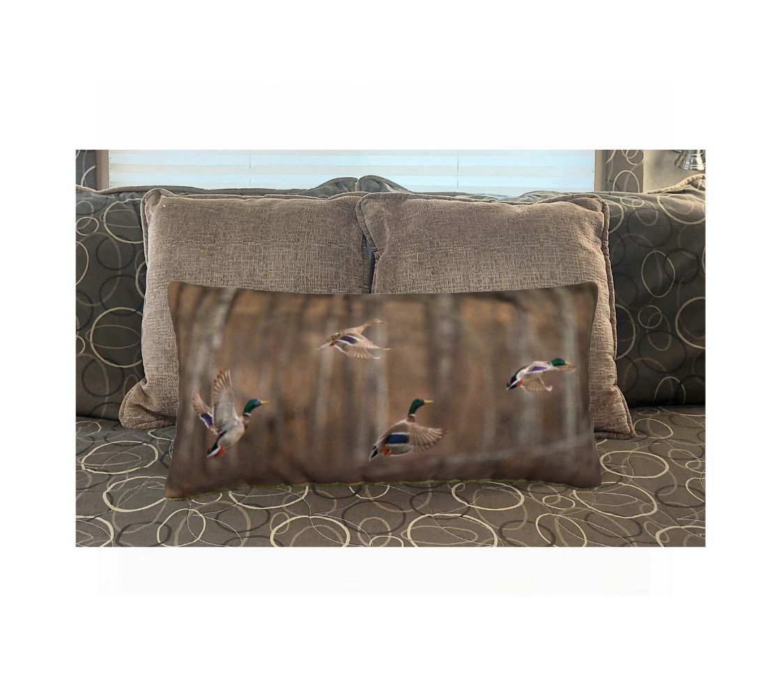 "Taking Flight" 12" x 24" Long Cushion Cover Mallard Ducks