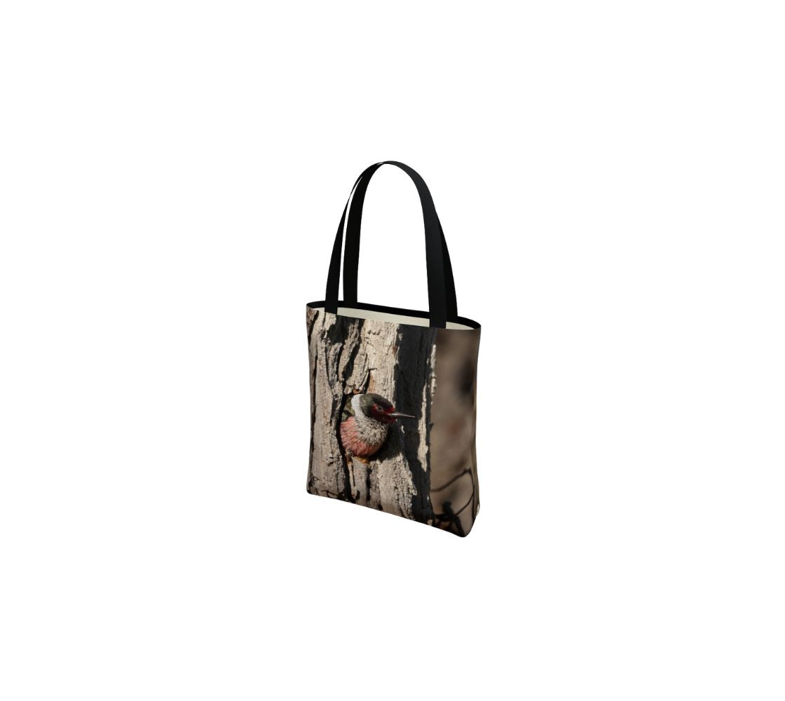 A Lewis's woodpecker medium reusable tote bag from our real wildlife photograph. 