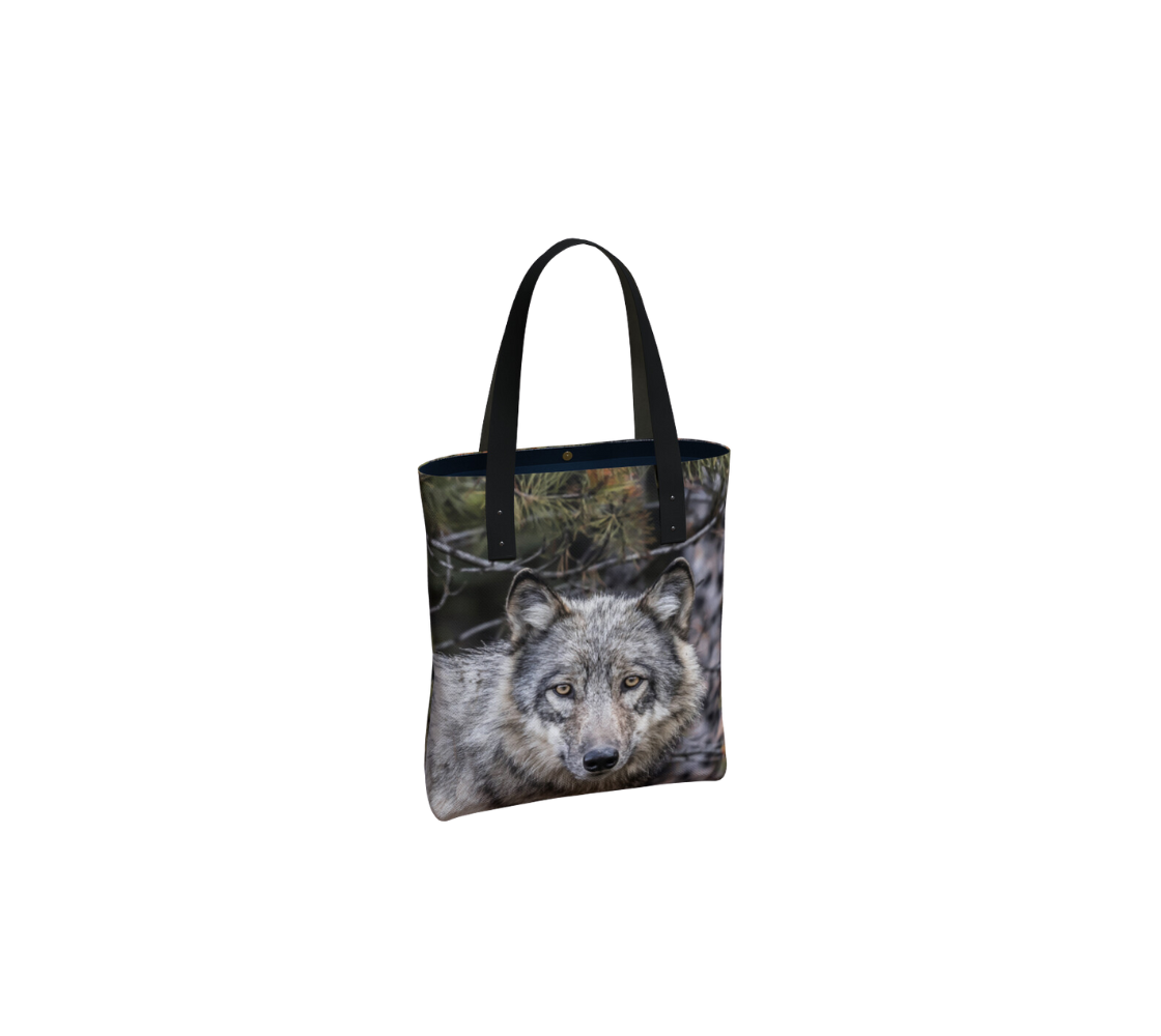 "First Encounter" Grey Wolf Canvas Tote Bag