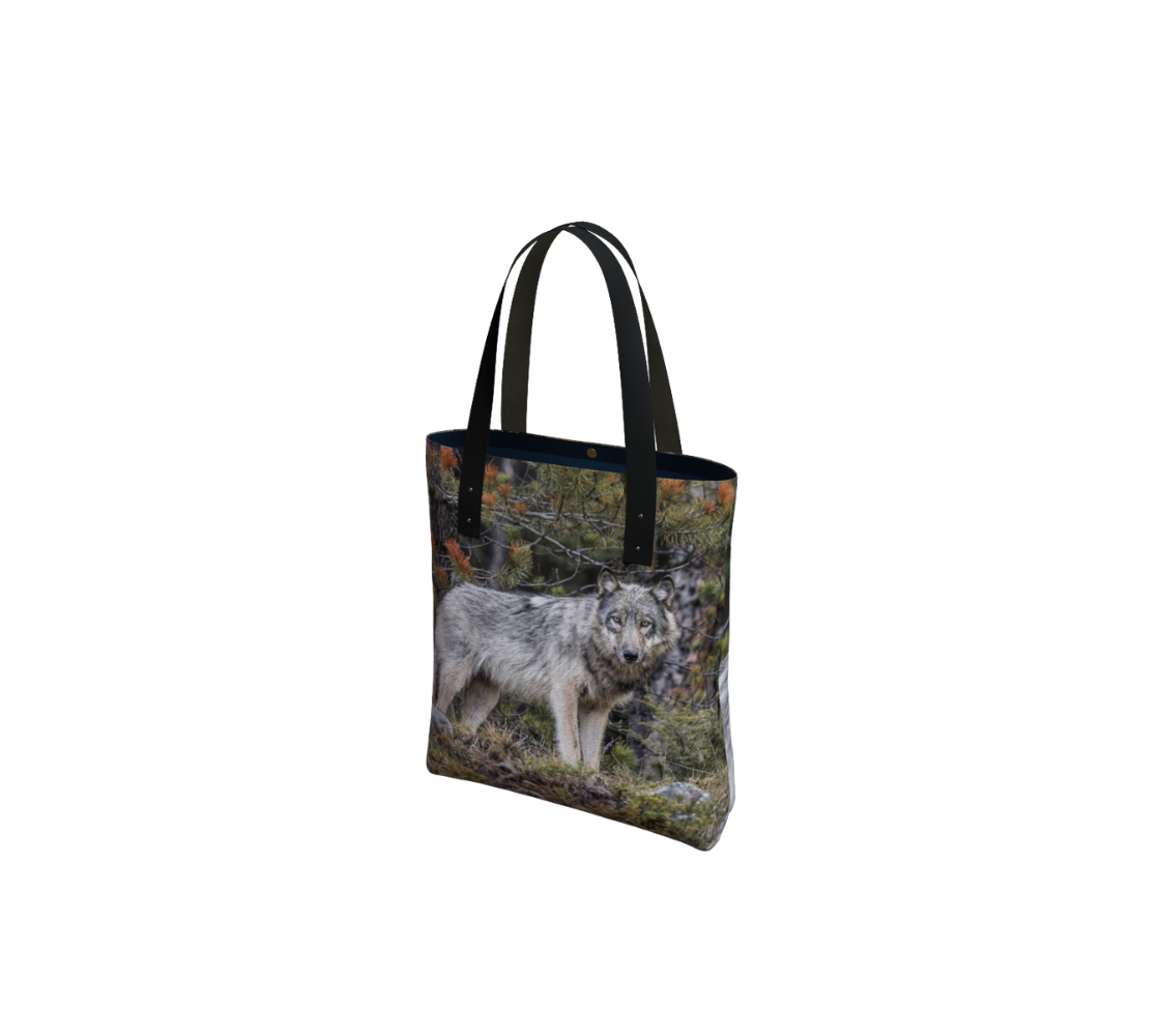 "First Encounter" Grey Wolf Canvas Tote Bag