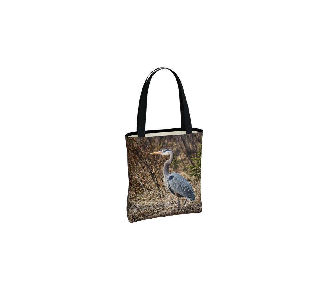 A great blue heron medium reusable tote bag from our real wildlife photography. 