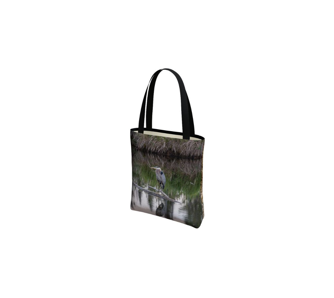 A great blue heron medium reusable tote bag from our real wildlife photography. 