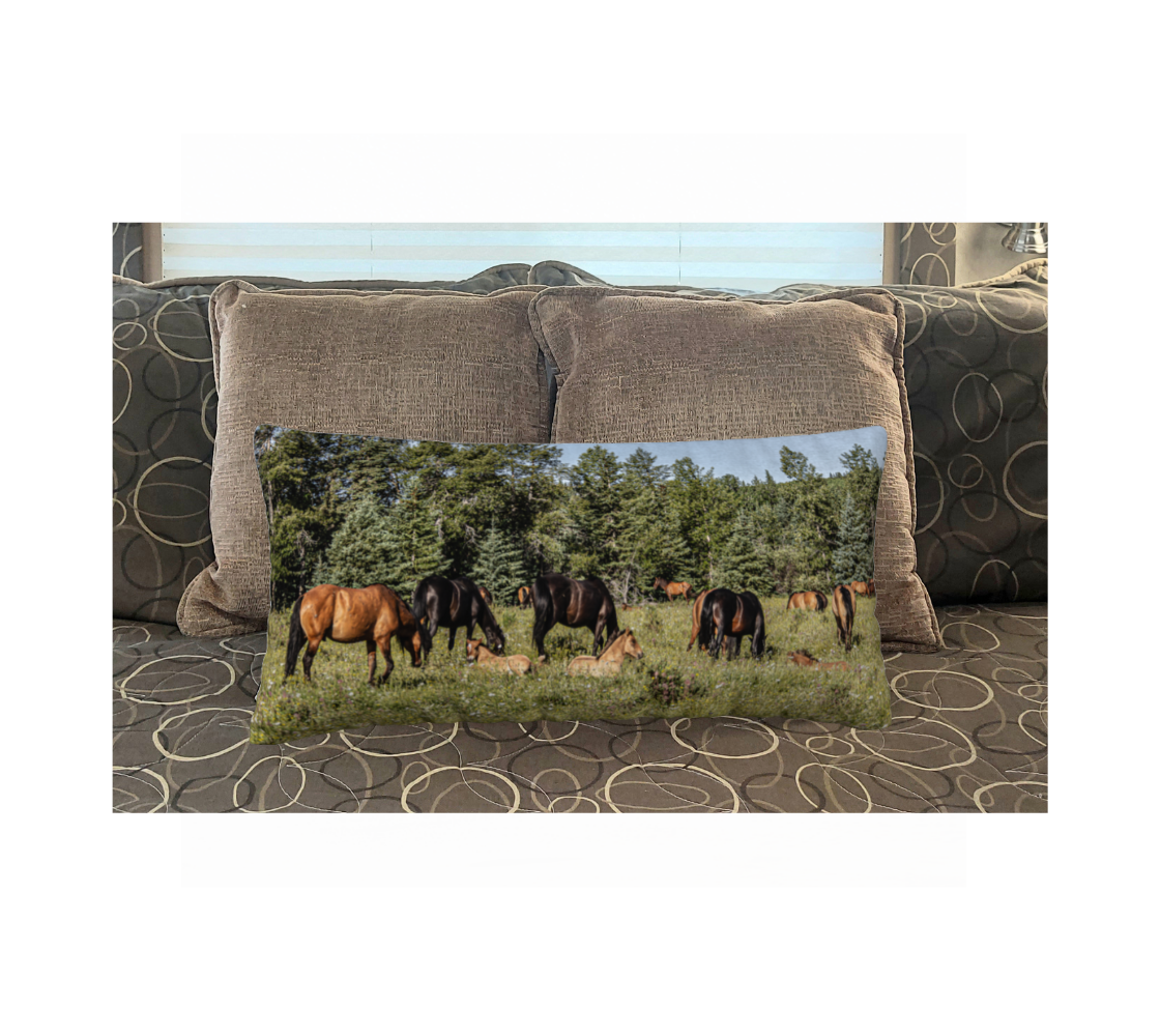 "The Gathering"12" x 24" Long Cushion Cover Wild Horses