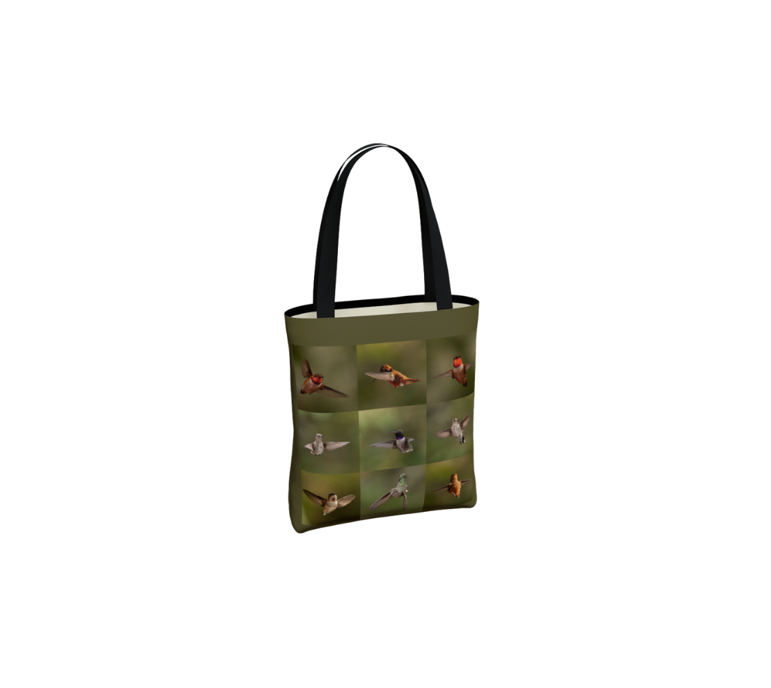 A hummingbird medium tote bag from our real wildlife photography. 