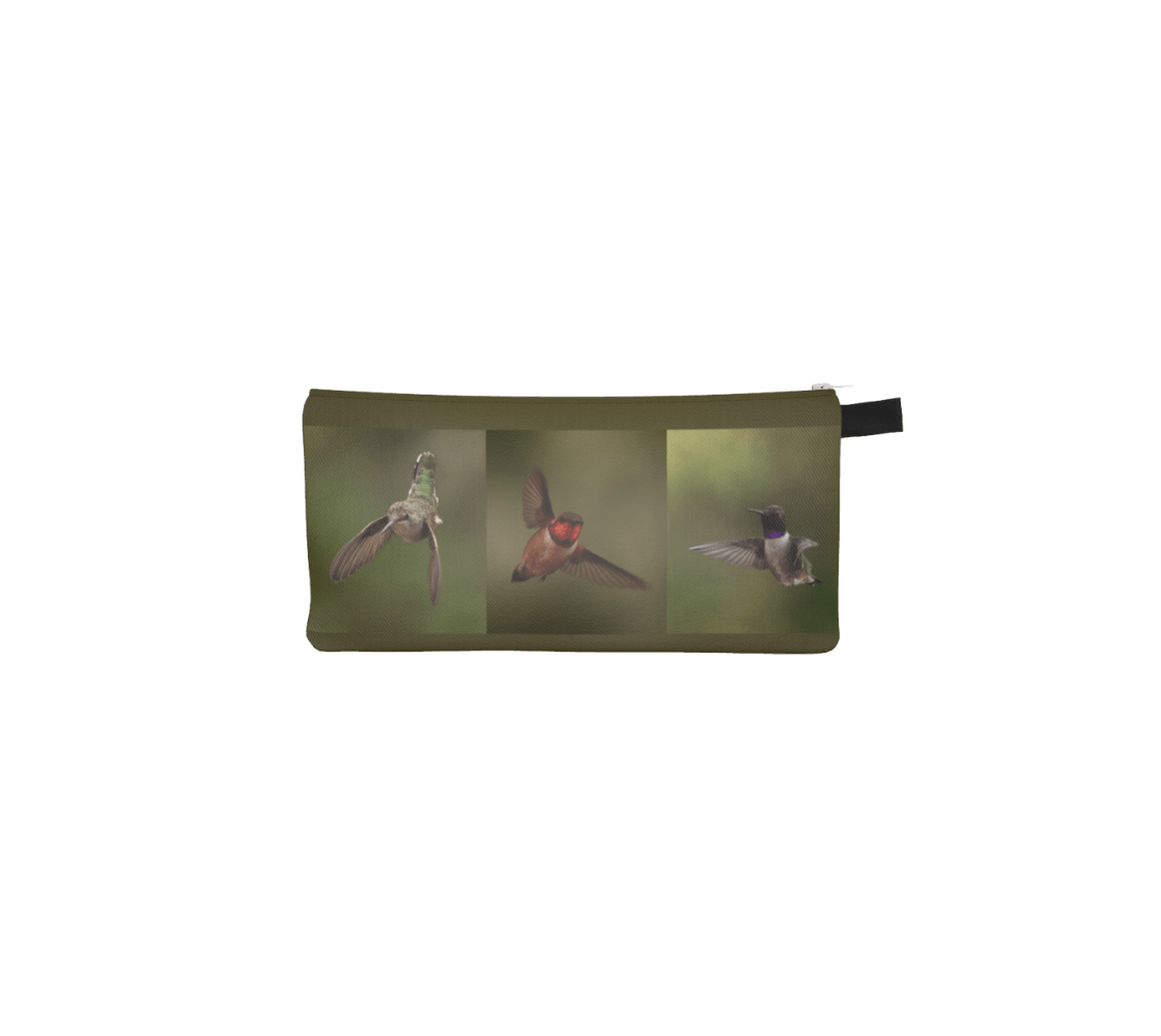 A hummingbird zippered pouch from our real wildlife photography