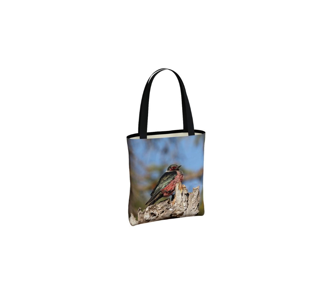 A Lewis's woodpecker medium reusable tote bag from our real wildlife photograph. 