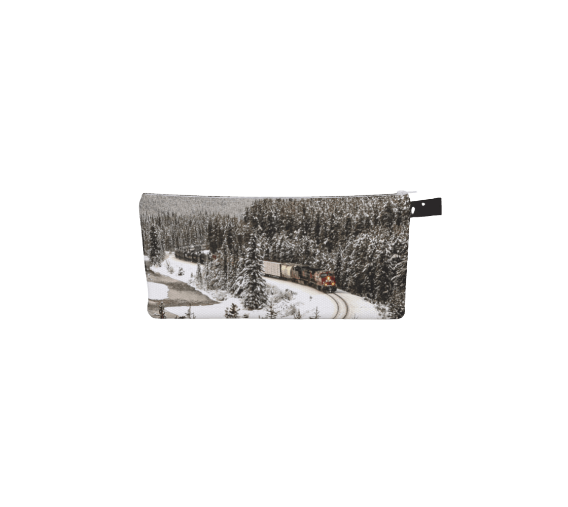 A zippered pouch with a train in the Canadian Rockies from our real nature photography