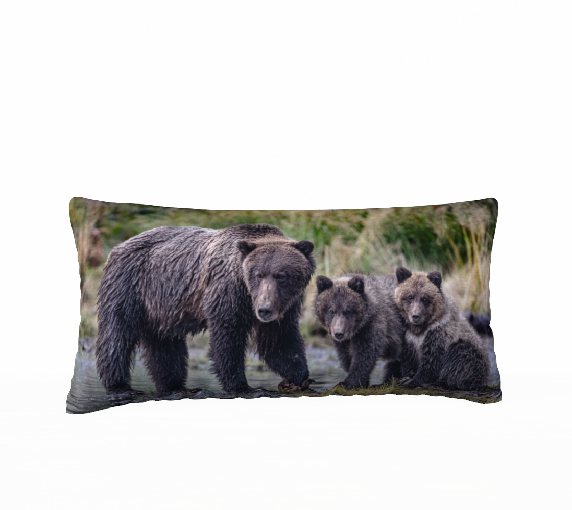 "Onlookers" 12" x 24" Long Cushion Cover Grizzly Bears