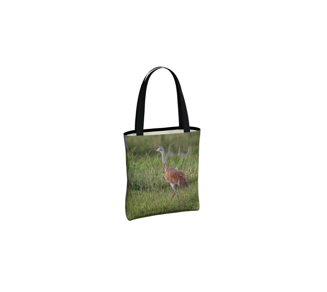 A sandhill crane medium reusable tote bag from our real wildlife photography. 