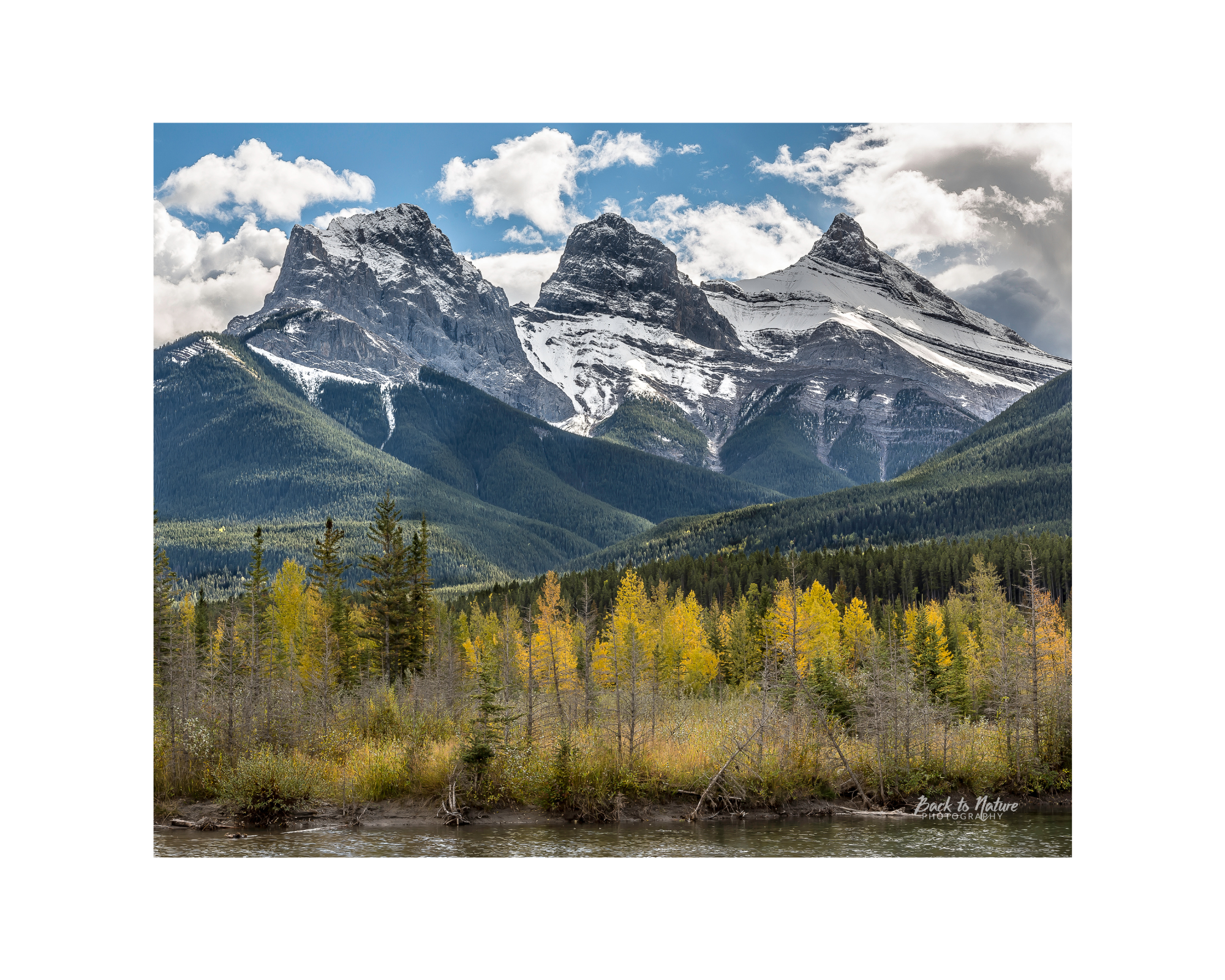 "Three Sisters" Mountain Scene Canmore Alberta - 10" x 8" Matted Print