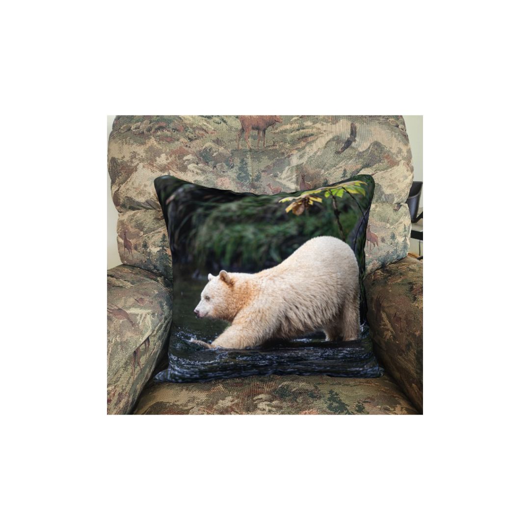 Spirit Bear Cushion Cover - Unique Wildlife Furniture Art
