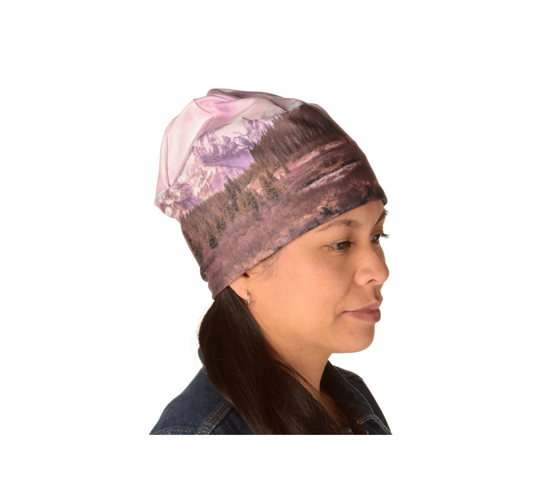 This Canadian-made lightweight beanie features a wildlife photographed image of  a mountain scene. The soft bamboo lining is a moisture wicking fabric so you don’t sweat or itch in them. Comes in youth & adult sizes. 