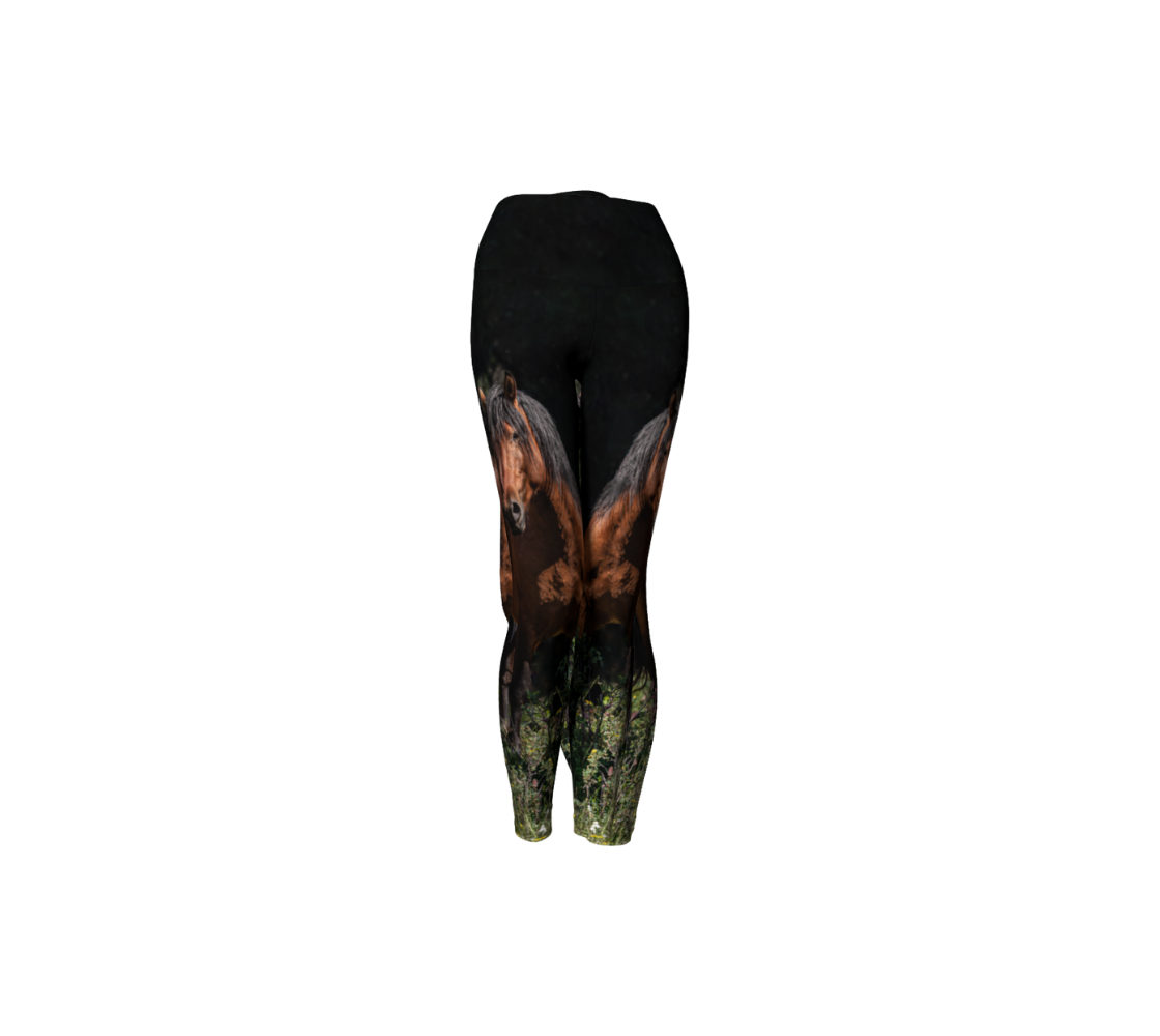 Made from 88% polyester and 12% spandex, these stylish ultra stretch leggings feature a real North American wildlife image of a beautiful Alberta wild Horse. Designed with a compression fit, with a 4.5” wide stretchy waistband, you’ll stand out from the crowd in style and comfort with this unique vivid print that will never fade. 