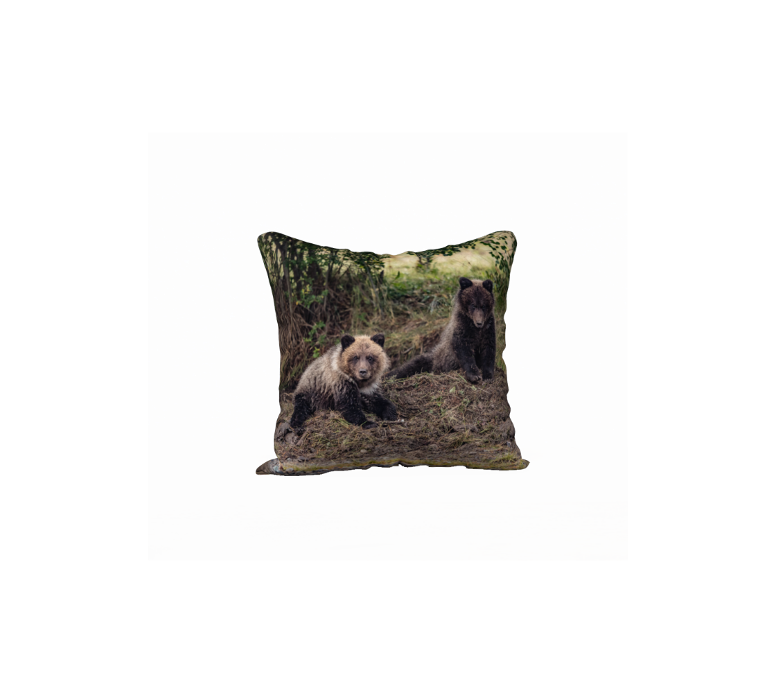 "Young Guns" Grizzly Bear Cubs Cushion Cover